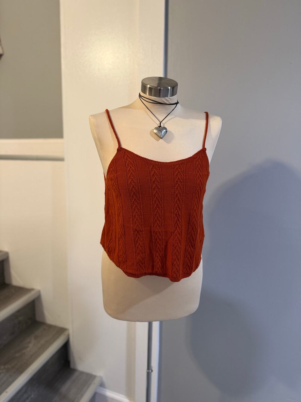 Anthropologie Rust Orange Cable Knit Cami Tank Top